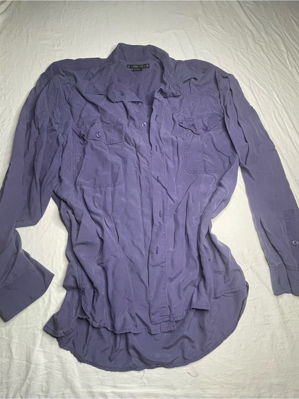 Studio GA women’s XL Purple Button-Down Silk Shirt PRELOVED